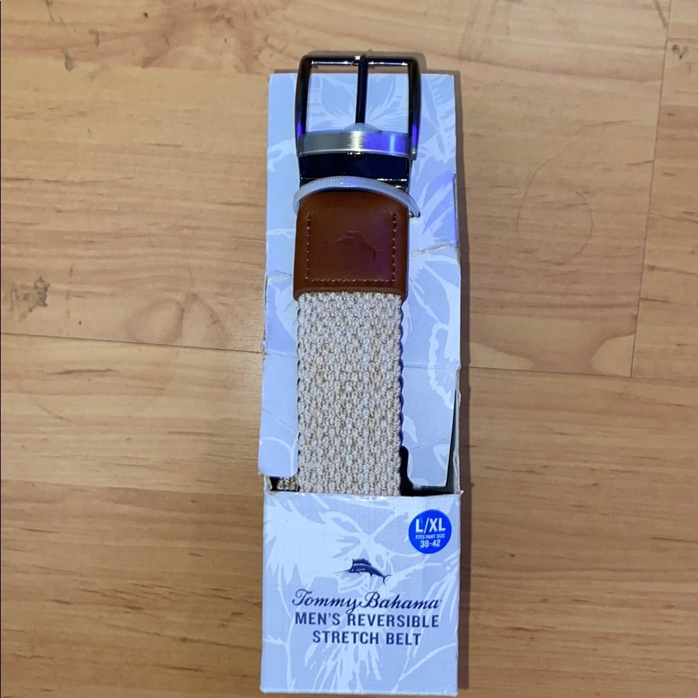 Tommy Bahama Men's Reversible Stretch Belt-Navy Blue/Khaki. L/XL. NEW.